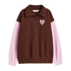 Свитшот H&amp;M Oversized Half-zip, темно-коричневый/розовый H&M