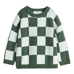 Джемпер H&amp;M Jacquard-knit, темно-зеленый/белый в клетку H&M
