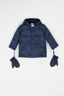 Зимняя куртка Coccodrillo темно-синего цвета со светоотражающим принтом и хлопковой подкладкой