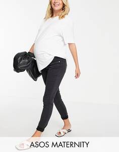 Черные джинсы скинни с завышенной талией ASOS DESIGN Maternity Ultimate