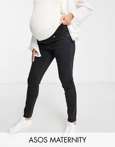 Черные зауженные джинсы скинни ASOS DESIGN Maternity Ultimate с поясом