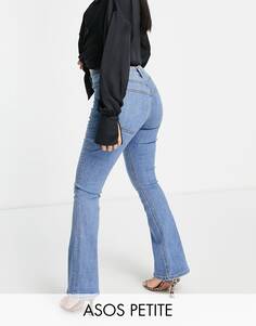 Синие расклешенные джинсы с завышенной талией ASOS DESIGN Petite