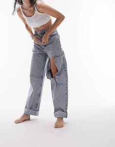 Выбеленные джинсы оверсайз Mom Topshop с прорехами