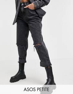 Черные джинсы с высокой посадкой и разрезами ASOS DESIGN Petite