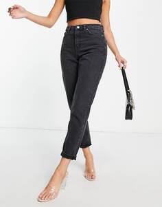 Черные выстиранные джинсы Mom Topshop