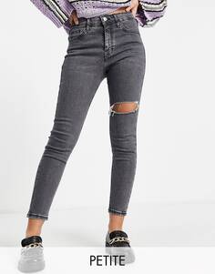 Темно-серые джинсы с прорезями на бедрах Topshop Petite Jamie