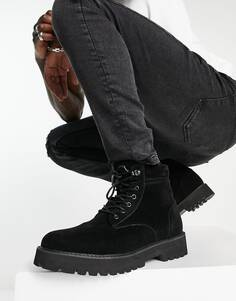Черные ботинки на шнуровке из искусственной замши с уплотненными манжетами ASOS DESIGN