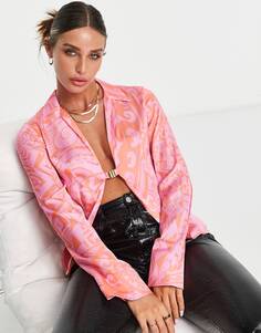 Розовая приталенная рубашка с фурнитурой и принтом пейсли ASOS DESIGN
