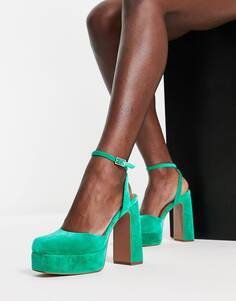Зеленые туфли на высоком каблуке с остроконечной платформой ASOS DESIGN