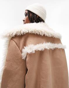 Светло-коричневое пальто средней длины из искусственной кожи Topshop Tall в стиле 70-х