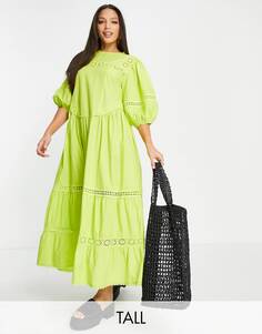 Зеленое макси-платье оверсайз с вышивкой Topshop Tall