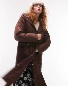 Удлиненное стеганое пальто Topshop шоколадного цвета