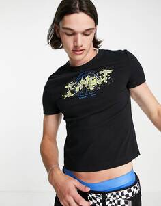 Черная футболка укороченного кроя с принтом в стиле гранж ASOS DESIGN