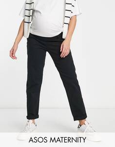 Черные брюки-чиносы для беременных ASOS DESIGN с тесьмой снизу