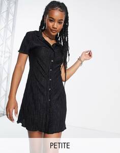 Черное текстурированное платье мини с воротником на пуговицах Topshop Petite