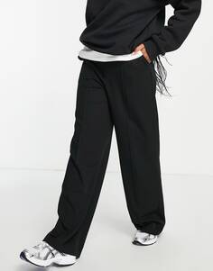 Черные прямые брюки с напуском и эластичной резинкой на спине Topshop