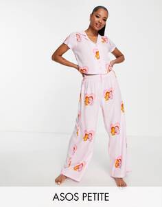 Розовая пижама из модала с рубашкой и брюками ASOS DESIGN Petite Care Bears