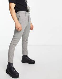 Светло-серые твидовые зауженные брюки из смесовой шерсти ASOS DESIGN