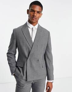 Черный приталенный двубортный пиджак с серебристой текстурой ASOS DESIGN