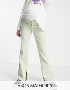 Мятные расклешенные брюки ASOS DESIGN Maternity с разрезами по подолу ASOS DESIGN