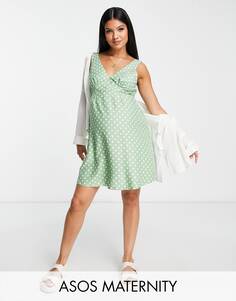 Льняное платье-комбинация мини с v-образным вырезом ASOS DESIGN Maternity для беременных