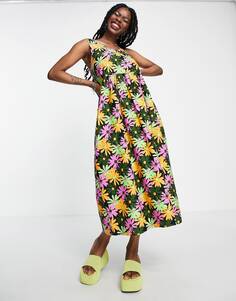Разноцветное платье миди без рукавов из твила COLLUSION с цветочным принтом