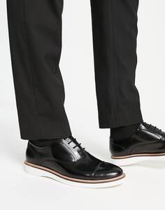 Оксфорды на шнуровке из черной полированной кожи с контрастной белой подошвой ASOS DESIGN