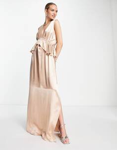 Розовое платье макси с оборками и баской Topshop bridesmaid