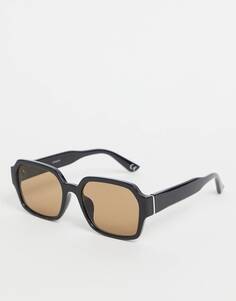Квадратные солнцезащитные очки ASOS DESIGN 70-х из черного пластика с дымчато-коричневыми линзами