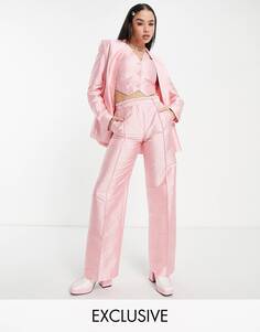 Розовые прямые брюки COLLUSION с поясом из искусственного жемчуга
