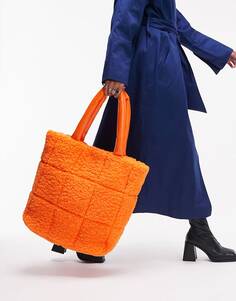 Оранжевая стеганая большая сумка-тоут Topshop tabby