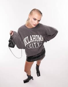 Серый свитер оверсайз в винтажном стиле Topshop с изображением Оклахома-Сити