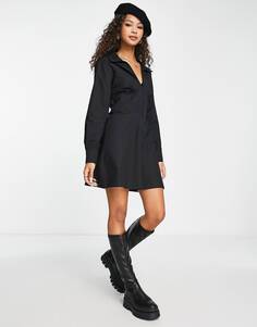 Черное поплиновое платье-рубашка с корсетом Miss Selfridge