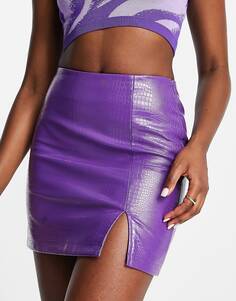 Фиолетовая мини-юбка из искусственной кожи с разрезом COLLUSION