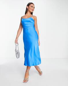 Ярко-синее платье миди косого кроя с ремешком сзади ASOS DESIGN