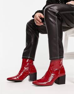 Красные лакированные ботинки челси из искусственной змеиной кожи ASOS DESIGN
