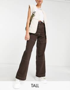 Шоколадные прямые брюки карго Topshop Tall с завышенной талией