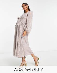 Сиреневое платье миди со складками и завязками ASOS DESIGN Maternity