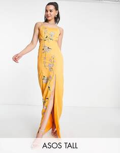 Структурированное платье макси ASOS DESIGN Tall с цветочным орнаментом по трафарету