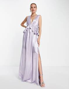 Сиреневое платье макси с оборками и баской Topshop bridesmaid