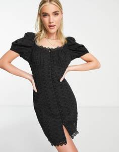 Черное облегающее мини-платье Miss Selfridge с вышивкой на пуговицах