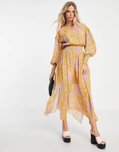 Желто-розовое платье мидакси Topshop для особых случаев