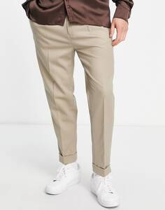 Светло-коричневые зауженные брюки из твила ASOS DESIGN