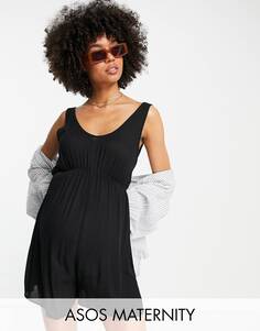 Черный мятый пляжный комбинезон ASOS DESIGN Maternity