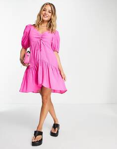 Розовое платье мини с рюшами спереди Topshop