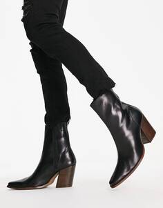 Ботинки челси на каблуке со скошенным каблуком ASOS DESIGN из черной кожи с натуральной подошвой