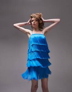 Синее платье мини с бахромой Topshop
