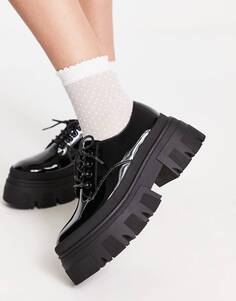 Черные лакированные массивные туфли на шнуровке ASOS DESIGN Magda