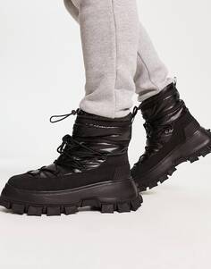 Черные пуховые ботинки челси на массивной подошве с кружевной отделкой ASOS DESIGN из нейлона с эффектом мокрой кожи
