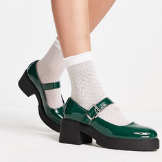 Зеленые лакированные туфли на массивном каблуке в стиле Мэри Джейн ASOS DESIGN Sebi